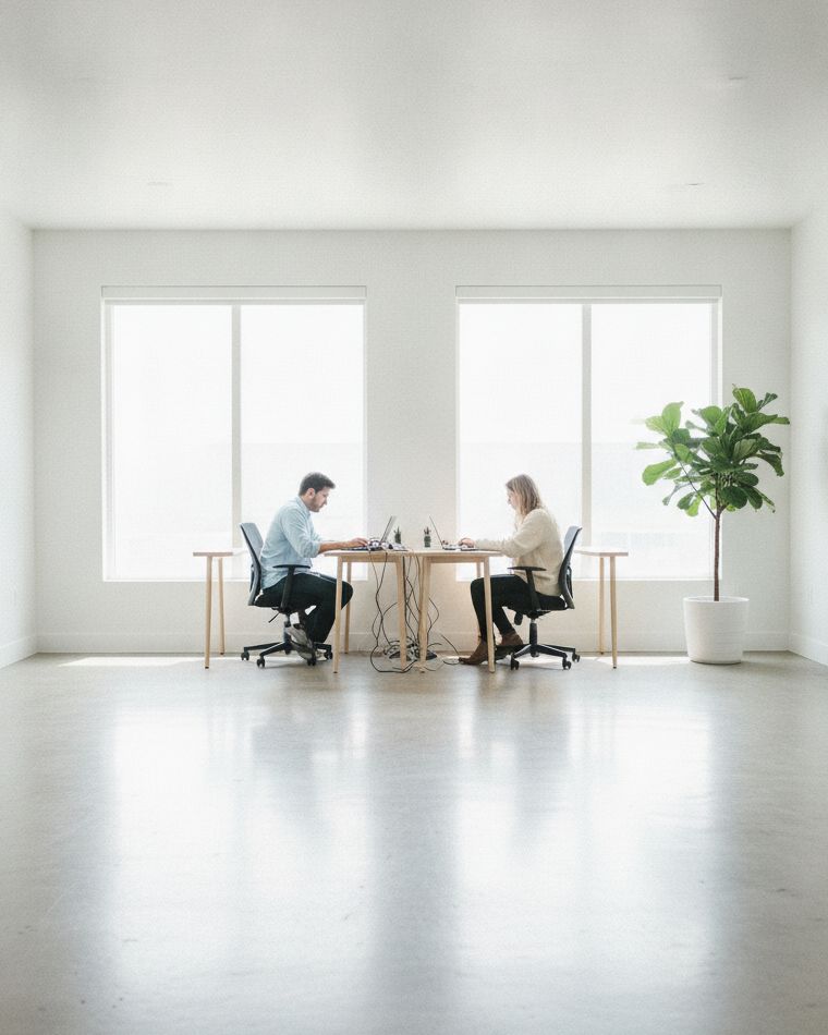 Antes: la misma oficina con solo dos personas trabajando
